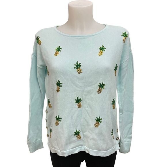 Lilly Pulitzer mint green pineapple sequin embellished sweater top size XXS - Picture 1 of 10